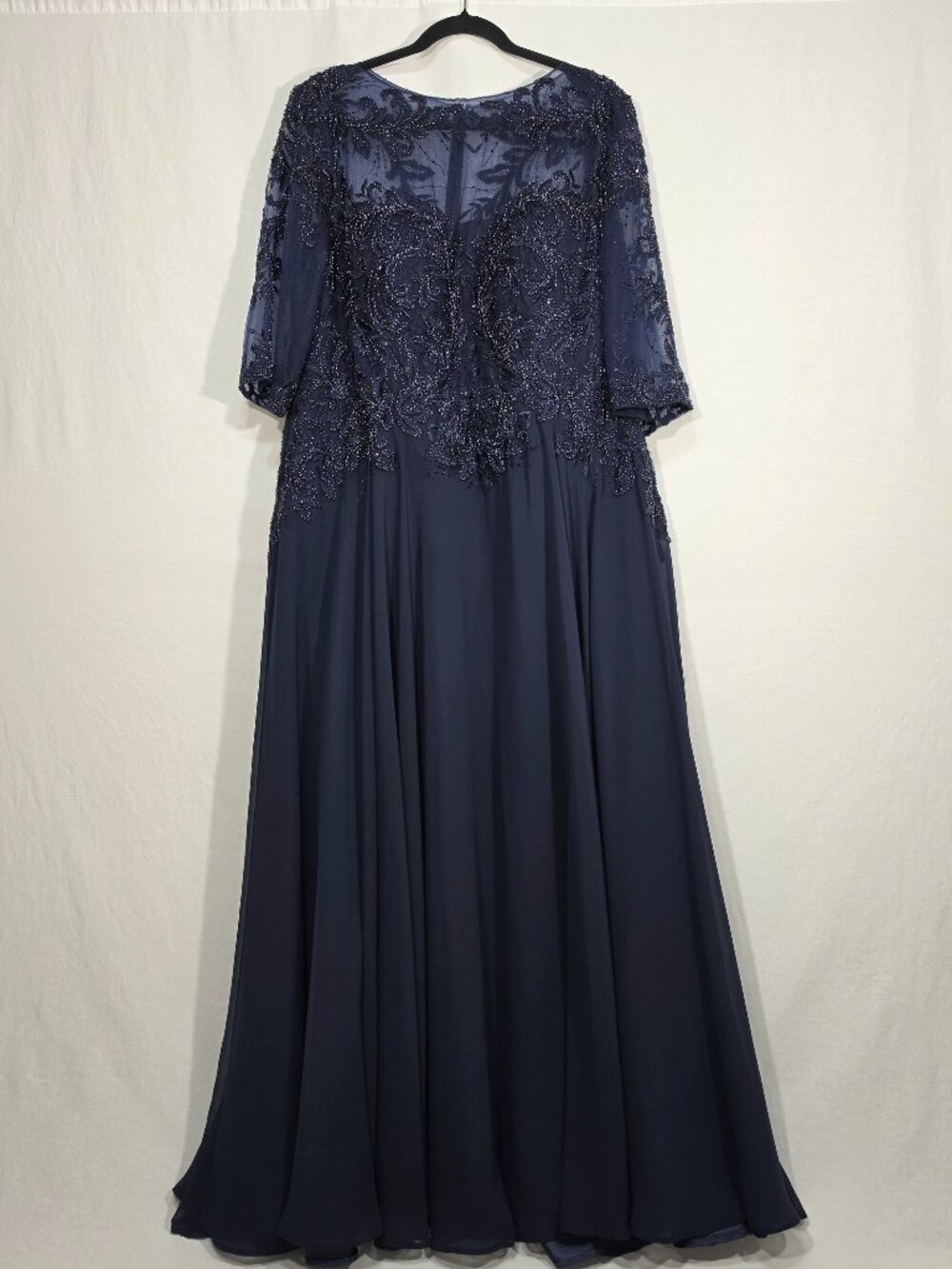 MGNY-Morilee 71908 NAVY Embellished Bodice Flowy Skirt Floor Length Gown Size 18